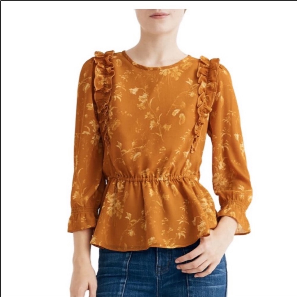 Madewell Ruffle Shoulder Botanical Floral Peplum